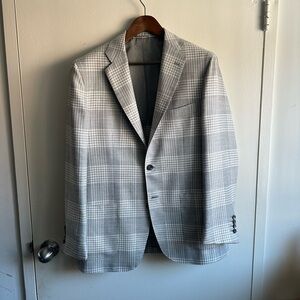 Kiton Light Gray Cashmere Silk Blend Checkered Blazer Su Misura